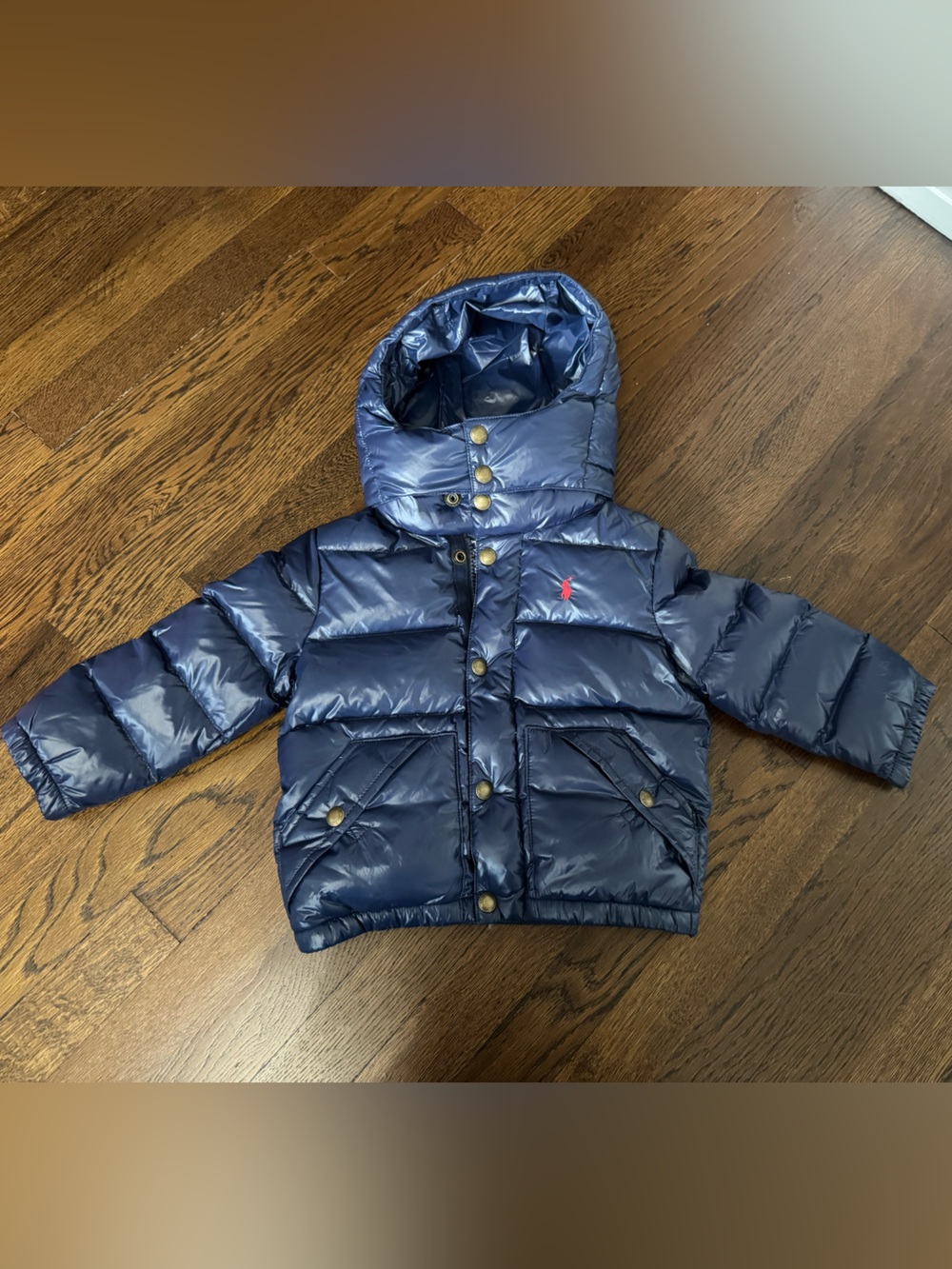 Ralph Lauren Shiny Navy Hooded Puffer Jacket for Kids